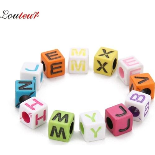 LOULEUR 100pcs/lot 6/7/10mm Handmade Square Alphabet Letter Acrylic Colorful Beads For Diy Bracelet Necklace Jewelry Making