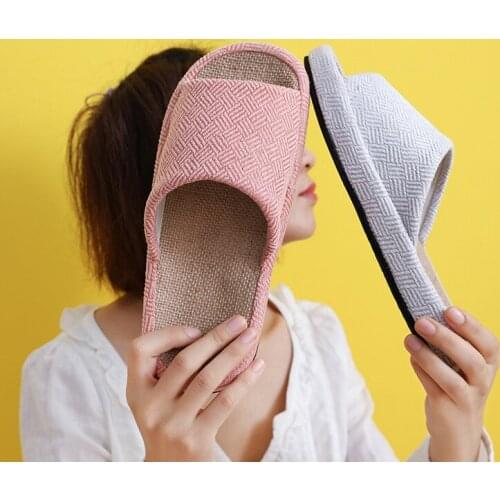 Summer Women Flax Slippers Couple Home Fashion Cotton Linen Shoes House Floor Flip Flops Men Bedroom Soft Thick Non-Slip Slides