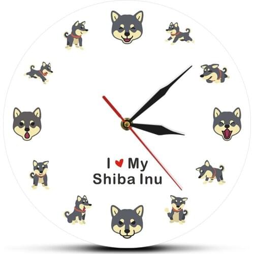 I Love My Shiba Inu Hanging 12" Wall Clock Japanese Small Size Dog Puppy Dog Pet Modern Design Watch Zegar Scienny Horloge
