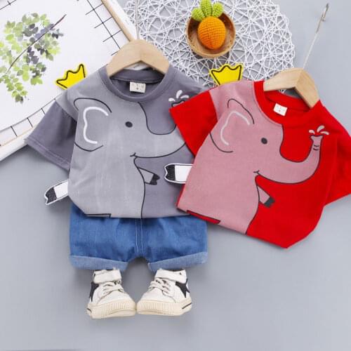 New Baby Boys Girl Summer Clothes Cotton Sets Print Elephant Sports Suit Infant T Shirt Shorts Children Clothing Tracksuits Sets