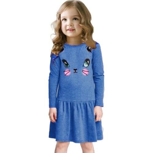 Girls Dresses Long Sleeve Children Dress Kitty Print Baby Girls Clothes Outerwear Girl Jumpers Blouses Sweatshirts Top