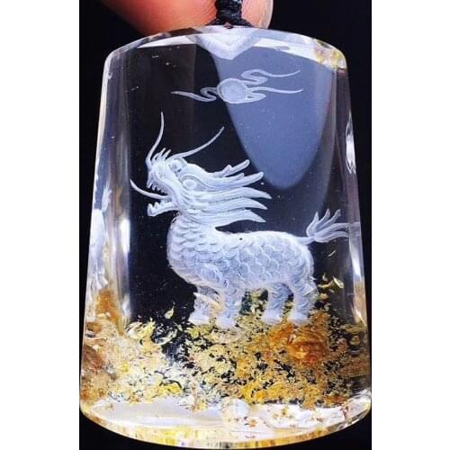 Gum flower Natural Ghost Crystal Pendant Hand Carved Unicorn Pendant Sweater Chain Necklace Lucky for Women Men Crystal Jewelry