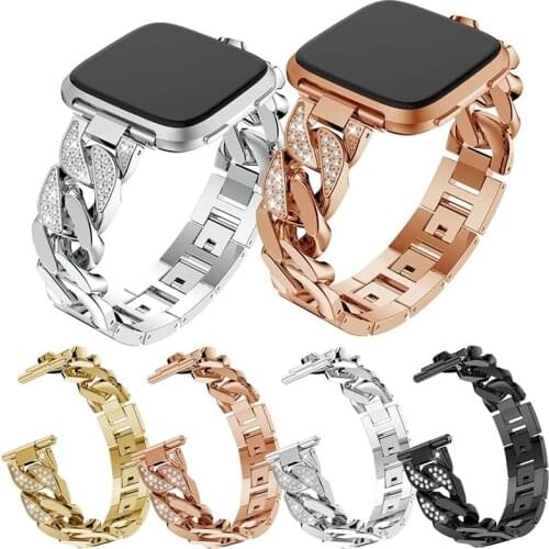 Stainless Steel WatchBand Accessories Wristbands Straps Bracelet Watch Band for Fitbit Versa Lite/ Versa 2 Bands with Rhinestone