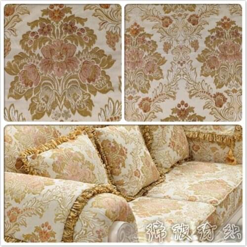 Width 59'' European Classical Gold Silk Jacquard Fabric By The Yard For Sofa Pillow Tablecloth Material