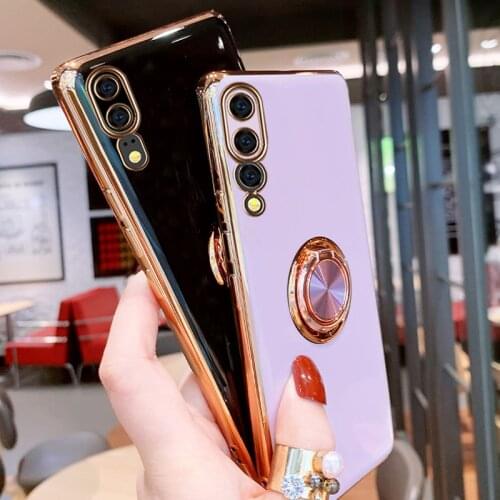 Plating Silicone Case For Huawei P30 P20 Pro Honor P 30 20 Mate 20 P30Pro P20Pro Phone TPU Shell Cover With Ring Holder Stand On