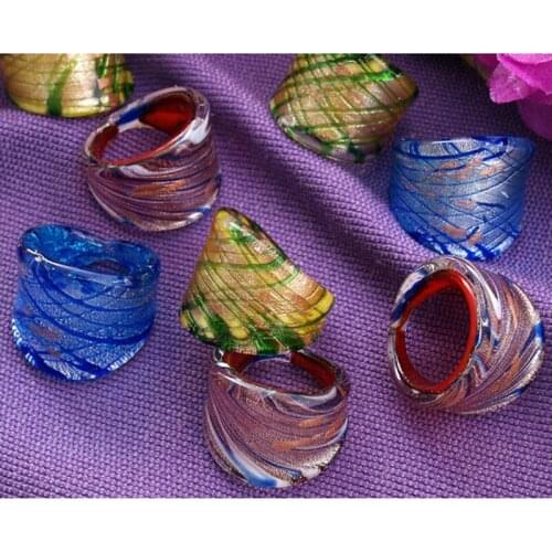 De Bijoux Wholesale Hot 24Pcs 17-19mm Net Silver Plated Foil Lampwork Glass Murano Rings, Fashion Murano Rings