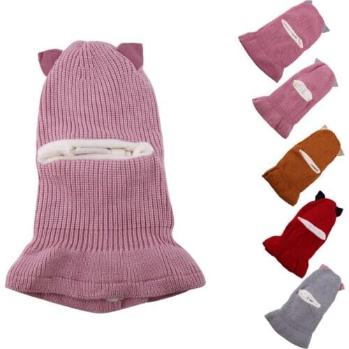 Warm Hats Thicken Windproof Plus Velvet Childrens Knit One-Pieces Neck Protector Face Earmuff Hat for Kids