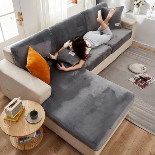 Solid Color Plush Thicken Elastic Sofa Cover Slipcover For Corner Sofa 1/2/3/4 seater Stretch Couch Cover for Living Room