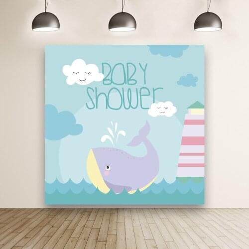 Cute Purple Whale Baby Shower Custom Vinyl Photo Background Studio Wall Decors Cartoon Seabed Birthday Party Backdrops Banner