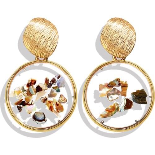 Vintage Alloy Transparent Colorful Shells Stone Earrings Round Square Irregular Geometric Earrings Gold Color Oorbellen 2020