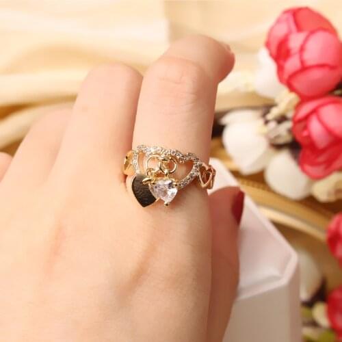 Korean new design fashion jewelry exquisite copper inlaid zircon metal style love female open index finger ring