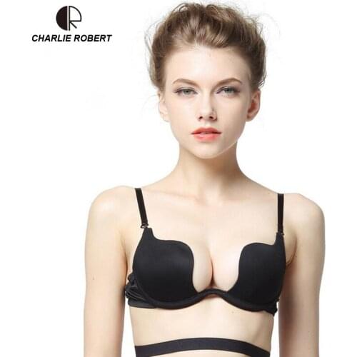 Size A~D Womens Fashion Deep V-neck Sexy Seamless One Piece Invisible Underwear Push Up Solid Brand Designer Bra WI335