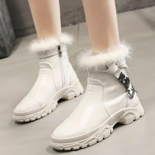 2020 Winter New Fashion Genuine Leather +Real Rabbit Fur Boots Thick Bottom Boots Women Zipper Martin Boots Short Ankle Boots