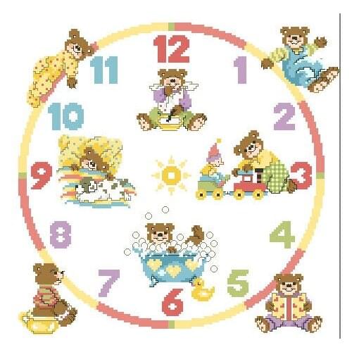 Gold Collection Counted Cross Stitch Kit Teddy Bear Clock Bears, Clock Timepiece Included