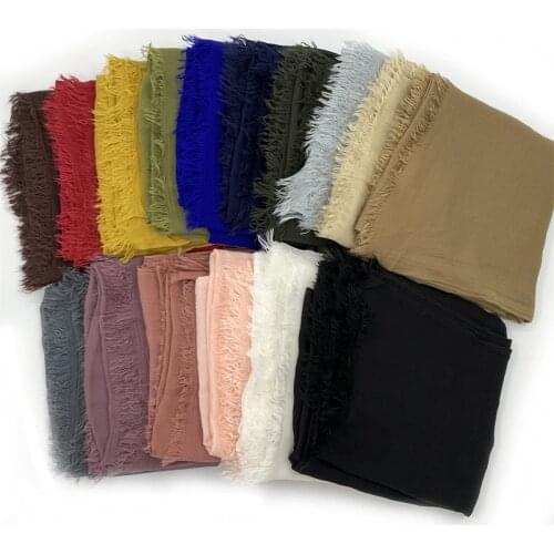 10pcs/lot New Cotton Solid Plain Scarf Tassels Simple Style Women Soft Scarves Shawls Popular Malaysia Muffler Hot Sale