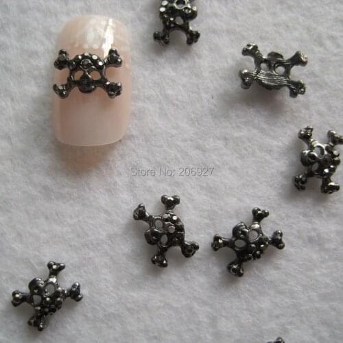 MD-128 10pcs Fancy Black Rhinestone Black Skull Head Deco Metal Charms Metal Deco Charms Nail Art