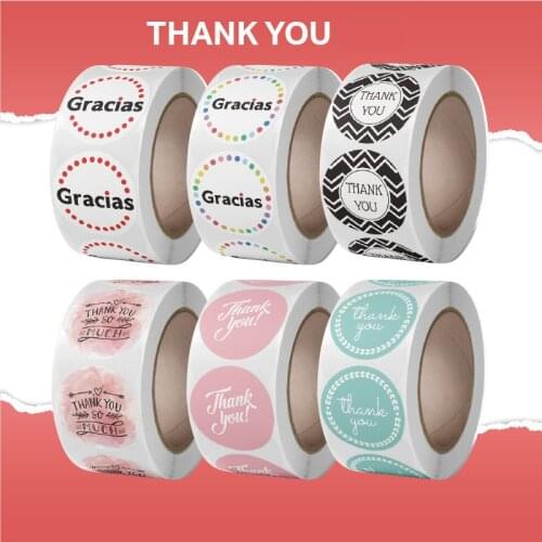 24 Styles Colorful Thanks Theme Spanish Gracias Thank You Sticker 1"/500pcs for Wedding Favors Business Decor Supplies Labels