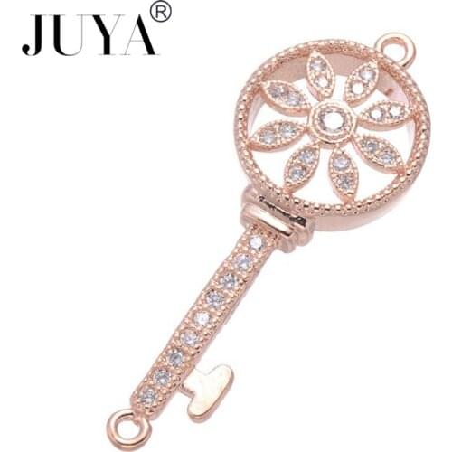 Supplies For Jewelry Wholesale 5pcs / 10pcs Copper Zircon Flower Key Charm Connectors For Jewelry Making Findings Components