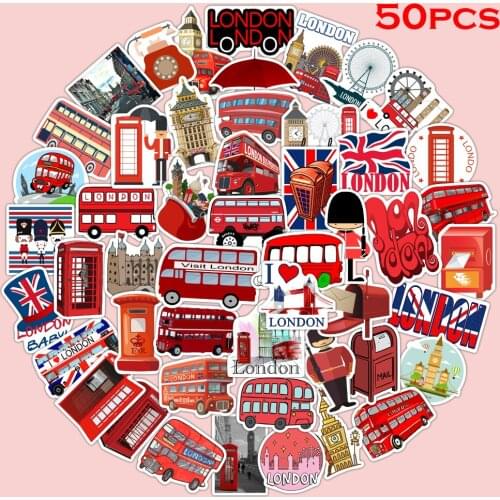50PCS Classic London Stickers DIY Phone Snowboard Laptop Luggage Fridge Guitar Graffiti Waterproof Classic Stickers