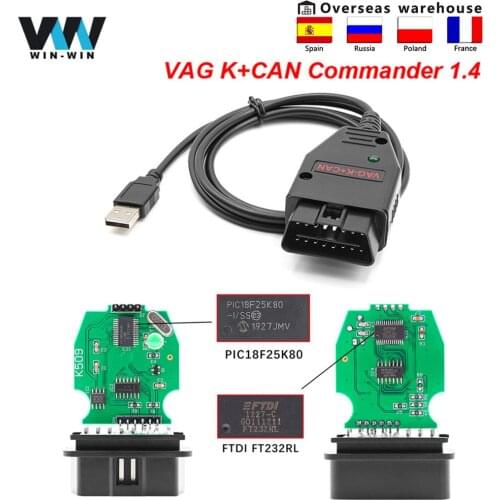 VAG K+CAN Commander 1.4 PIC18F25K80 FTDI K Can OBD 2 OBD2 Car Diagnostic Auto Tool Scanner cable For Audi/VW Reset Dashboard KM