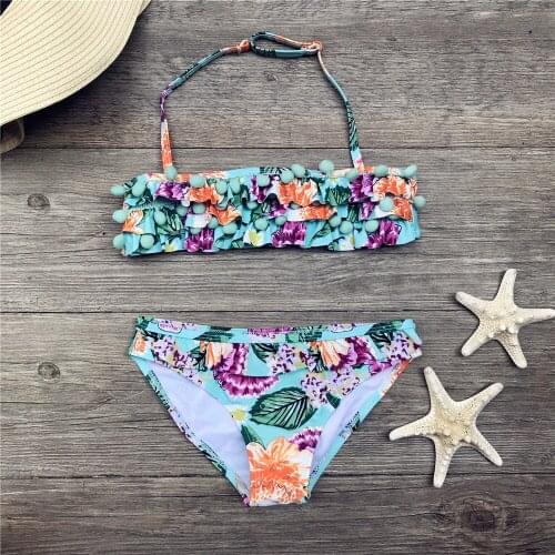 Girls Bikini Beachwear Princess Girls Cute Floral Child Bikini Swimsuit Swimwear Bathing Suit For Kids Baby Girls Split Biquini