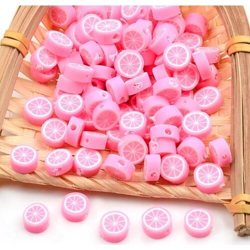30pcs/Lot Pink Lemon Chips Fruit Polymer Clay Beads Loose Spacer Beads For Jewelry Making DIY Bracelet Accessories