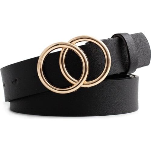 2020 Designer Belts Women High Quality Gold Double Round Ring Buckle Belt Women Leather Waist Belt For Ladies Female