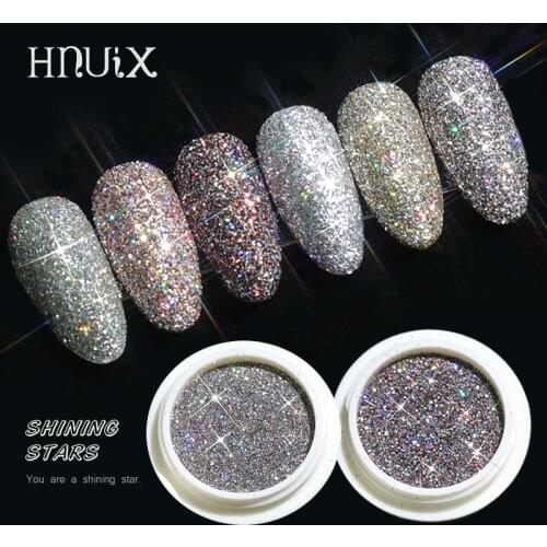 HNUIX Holographic Quicksand Nail Powder Glitter Nail Art Decoration Holo Acrylic Glitter Shimmer Pigment DIY Manicure Tools