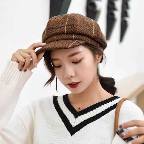 Hats For Women Summer Uv Protection Fashion Plaid Cotton Flat Caps Peaked Hat Casual Beret Hat