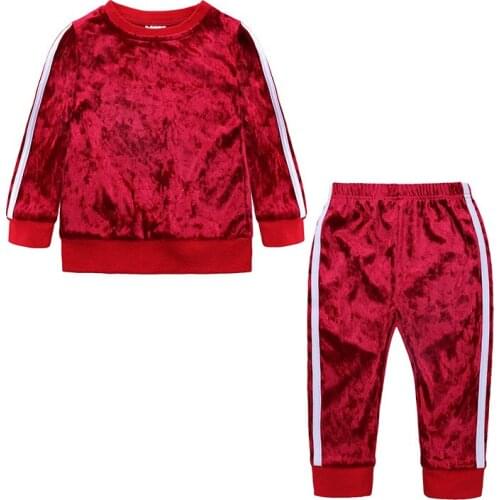 Girls Sets Tops Pants 2 Pieces Suits Boys Velvet Autumn Fashion Set Childrens Clothing T-shirts