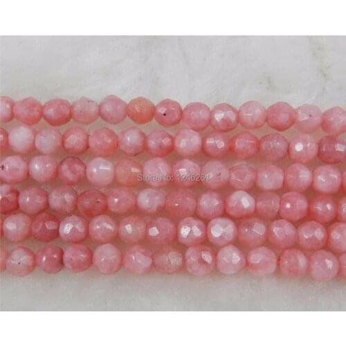 Min Order1 ) 4mm Fashion New Natural pink Chalcedony beads Faceted Round shape stone Loose Beads 15inch Jewelry making design