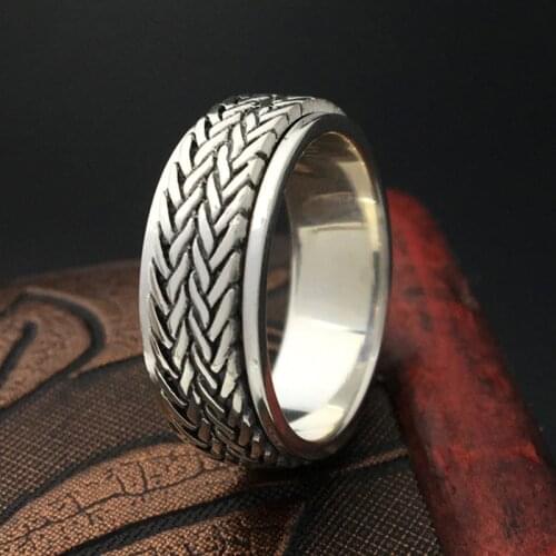 925 Sterling Silver twist rotate men mens ring rings jewelry A2299