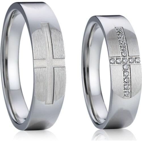 Custom wedding rings set for couples men and women 1 Pair cross anniversary proposal titanium ring Marriage God Bless You