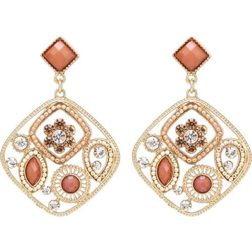 New Retro Palace Style Earrings Elegant Geometric Square Earrings Irregular Gemstones Crystal Earrings and Accessories Wholesale