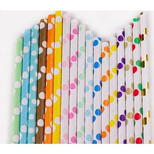 Disposable Long 19cm Color Dot Paper Milk Juice Drinking Straws Wedding Party Kids Birthday Party Decoration Supplies