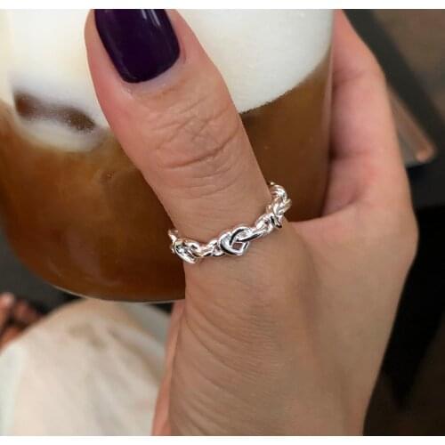 1pc Authentic 925 Sterling Silver FINE Jewelry Heart love Knot Chain Ring adjust TLJ1693