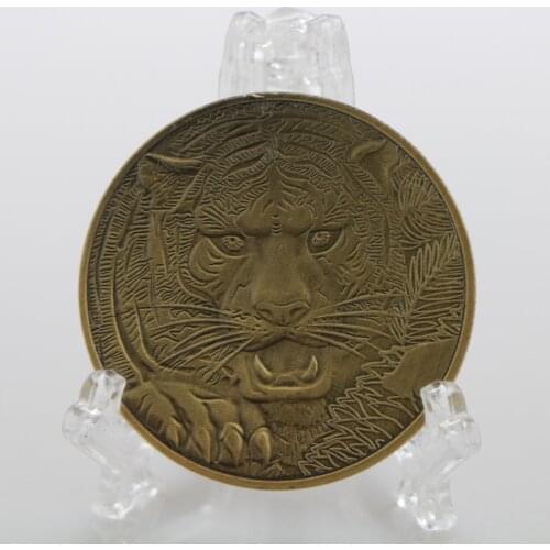 Commemorative Medal Dragon and Tiger Battle Green Bronze Commemorative Coin Coin Embossed Tiger Head Collection Home Decoration