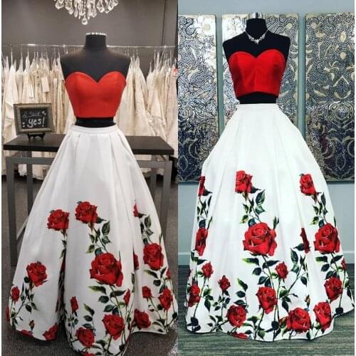 Floral Print Roses Prom Dresses 2019 Two Pieces Ball Gown Long vestidos de fiesta largos elegantes de gala