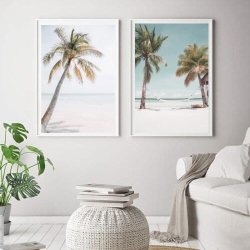 Tropical Beach Palm Tree Photography Poster Coastal Ocean Landscape Painting Pictures Canvas Print Living Room Wall Art Decor