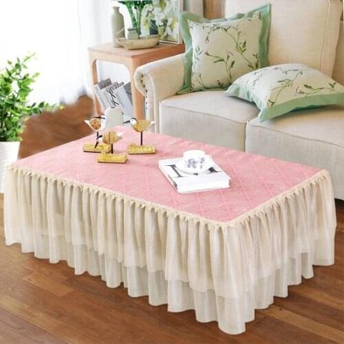 Rectangle Lace Tablecloth Tea Table Cloth Pink Blue Chiffon Lace Table Skirt Table Cover For Wedding Birthday Party Decoration