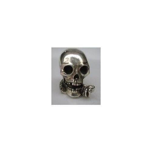 ChristmAntique antiques Collectible Decorated Old Handwork Tibet Silver Carved Smoking Skull Statue/ Devil Head Sculpture