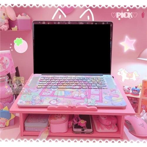 Pink girls heart desktop lace computer shelf storage rack notebook desk sorting student storage rack