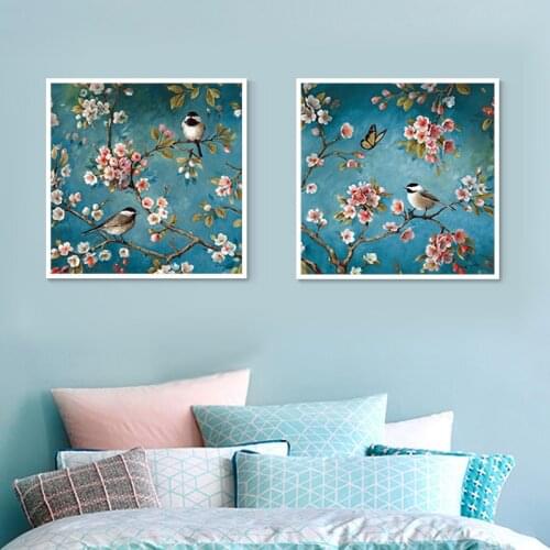 Needlework, DIY DMC diamond painting bird plum blossom pattern cross stitch, full diamond embroidery embroidery kit, Chinese mos