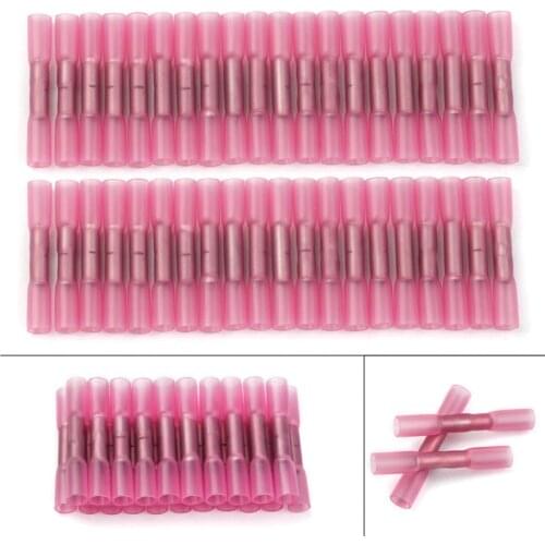 50/100PCS Electrical Wire Terminal Heat Shrink Butt Crimp Terminals Red Waterproof Insulated Seal Wire Connectors 22-16 AWG