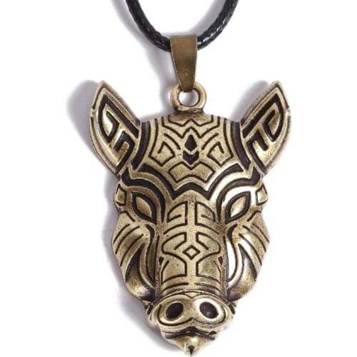 Vintage Wild Boar Pendant Retro Nordic Viking Animal Rune Amulet Necklace