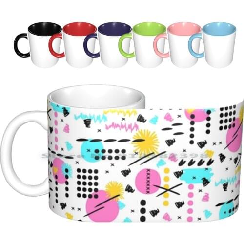 Hello , 80s! Ceramic Mugs Coffee Cups Milk Tea Mug 80 Doodle Graphic Repeat Backdrop Hipster Geometric Line 1980s Modern
