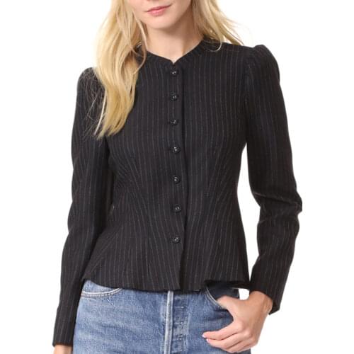 Plus Size Women Blouse Black Stripe Elegant Jackets Office Ladies Peplum Tops Shirts with Button Vintage Long Sleeve Outwear 3XL