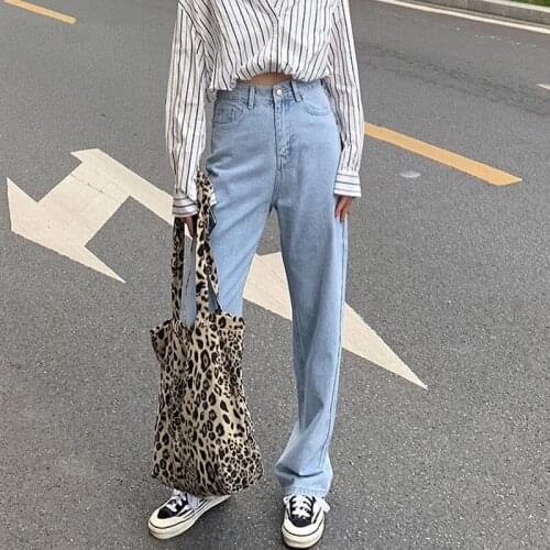 Casual Loose Floor-Length Jeans Pants for Women High Waist Pockets Ladies Straight Denim Pants Summer Female Trousers P169