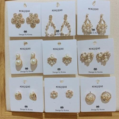 MENGJIQIAO 2019 Fashion New Simulated Pearl Flower Stud Earrings For Women Sweet Bijoux Cute Heart Cricle Rhinestone Oorbellen