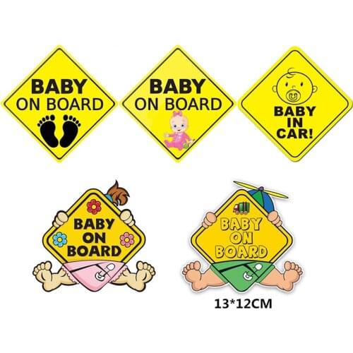 1pc Baby On Board SAFETY Car Window Stickers Yellow REFLECTIVE Warning Sign Baby warning stickers Reflective English stickers